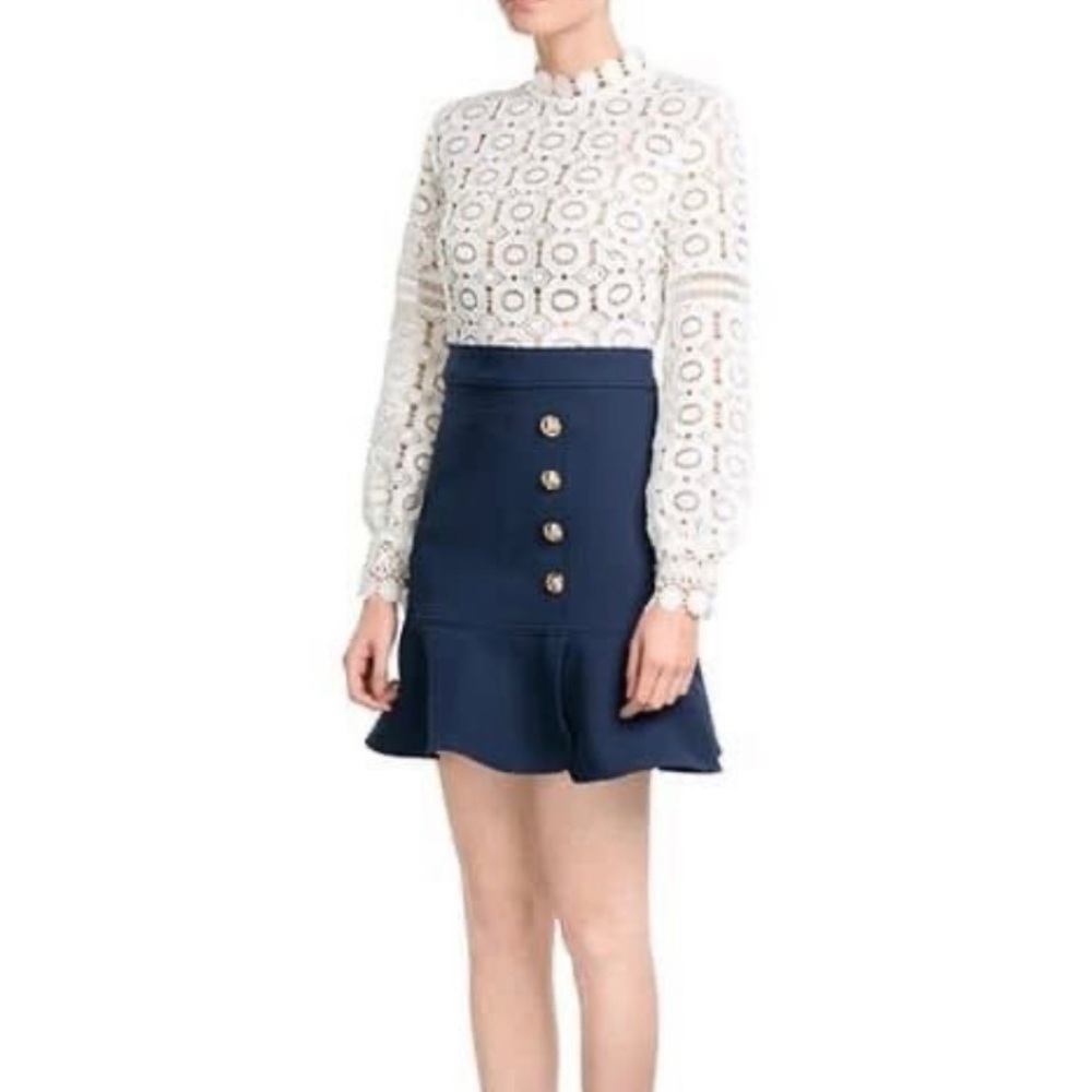 Self-Portrait Navy and White Lace Mini Dress